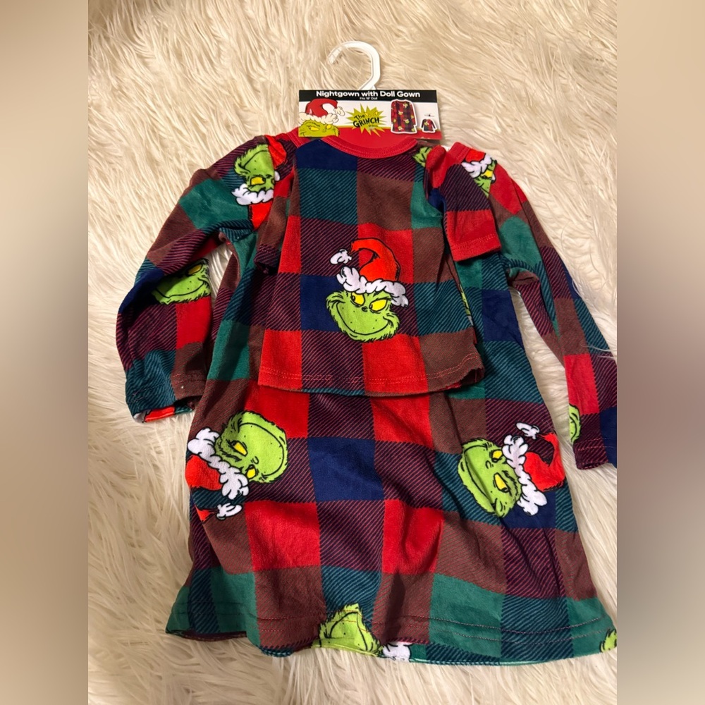 Kids and doll Grinch Plaid pajama set (X3)